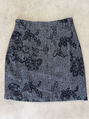 Classic Gray Wool Floral Jacquard Skirt - Women's